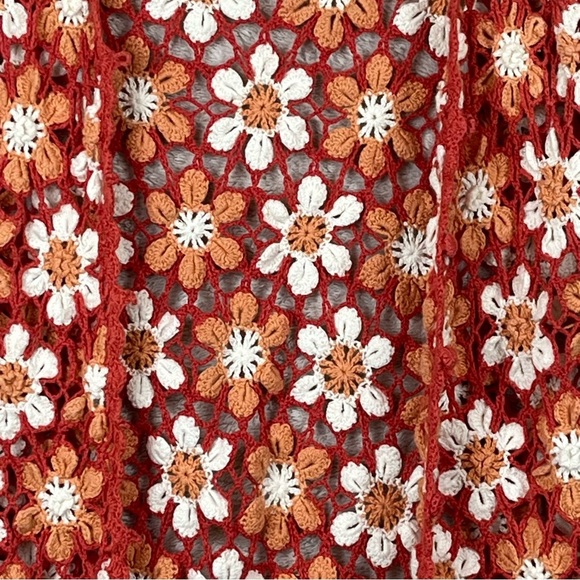 Vintage Y2K Crochet Daisy Knit Sweater Cardigan Button Medium - Picture 3 of 16